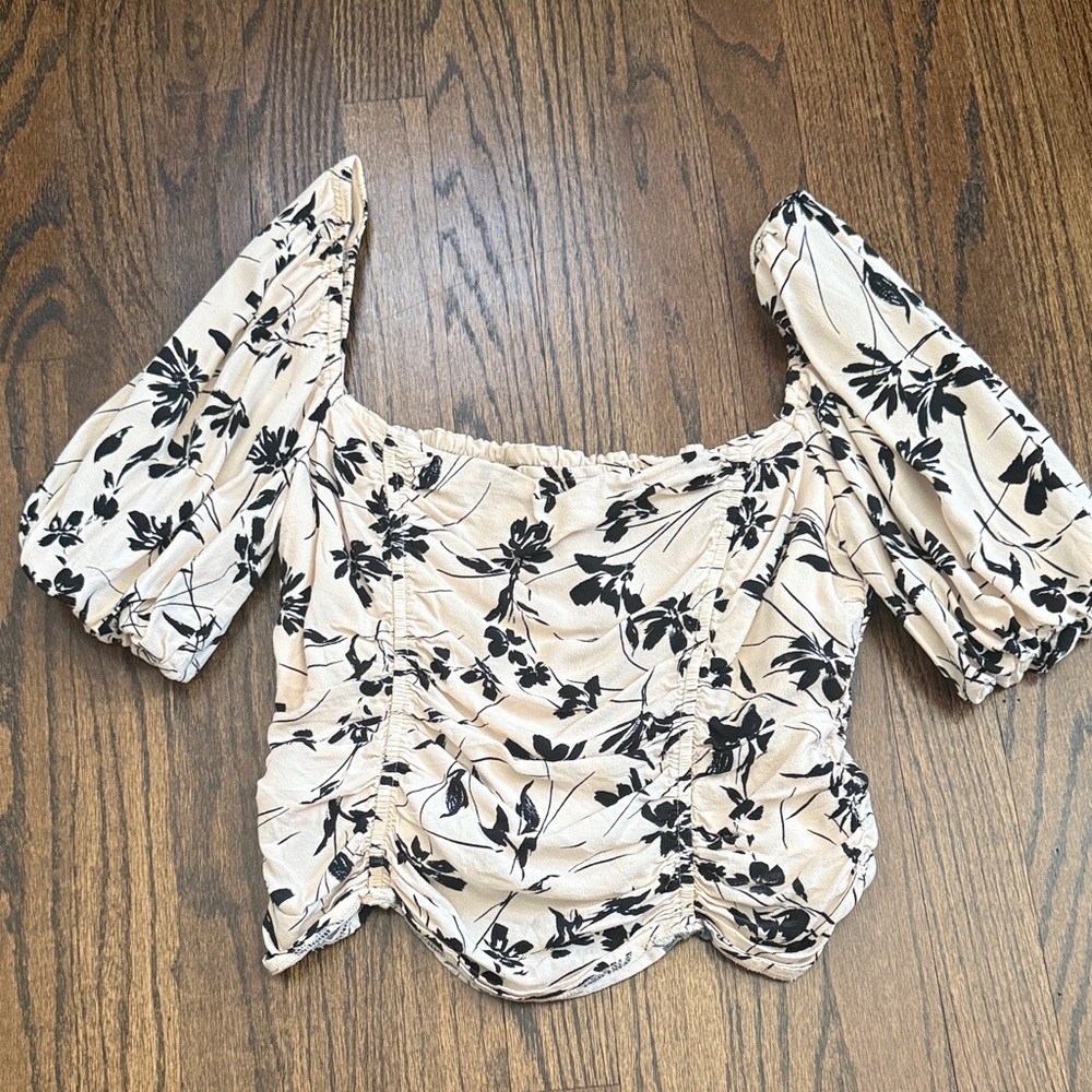 ASTR the label black and cream Floral Off-Shoulder Women's Top size L